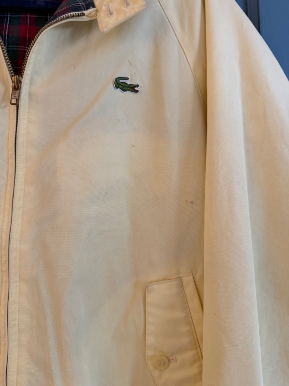 Vintage 80s IZOD Lacoste Yellow Harrington Jacket Plaid Lined Men’s M - Picture 5 of 5